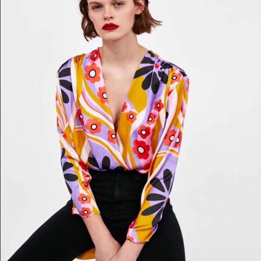 ZARA FLORAL PRINT LONG SLEEVE BODYSUIT